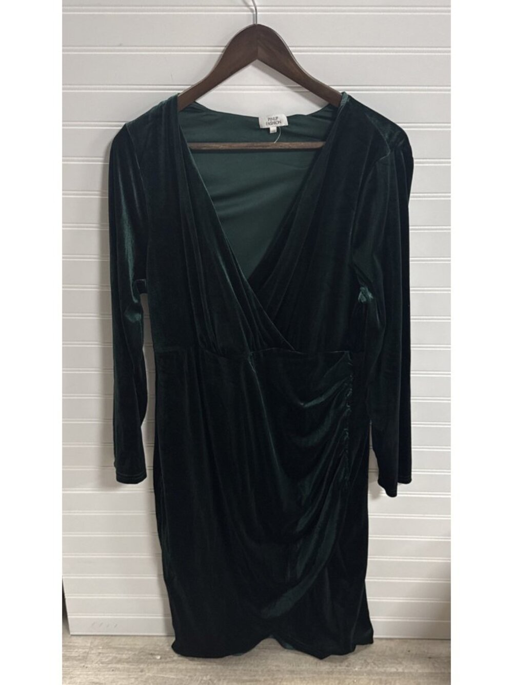 Pinup Fashion Velvet Stretch V Neck Long Sleeve Dress Dark Green Women 18W